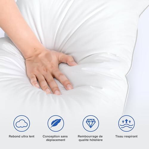 TESQ Luxury Feather Pillow 60 x 60 cm with Triple Layer Comfort Pillow, Premium Hygienic Down Pillow, Soft Filling 100% Soft Pillow, Washable and Friendly