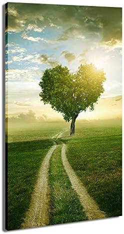 DVQ ART Green Heart Tree Painting Modern Landscape Canvas Wall Art Decor Framed Poster Prints for Dining & Living Room, Kitchen, Bathroom, Bedroom & Office 1 Piece (20x40Inch)