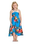 Girl Hawaiian Butterfly Dress in Hibiscus Floral Colorful in Turquoise Blue