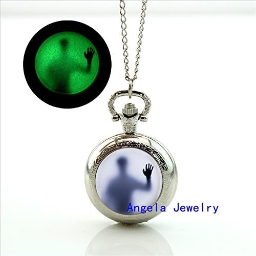 Pretty Lee Fashion Man Behind the Glass Glowing Pocket Watch Necklace Men Jewelry Glow in the Dark Pendant