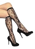 Sock Snob - 1 Pair Ladies Knee High Floral Lace Socks - One Size 5-9 Usa - Black