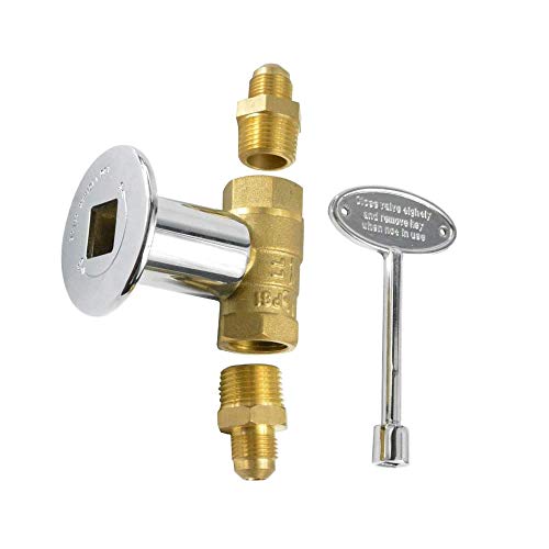 Meter Star 1/2Inch Straight Quarter Turn Shut-Off Valve Kit for NG LP Gas Fire Pits with Chrome Flange Key Valve with 3/8