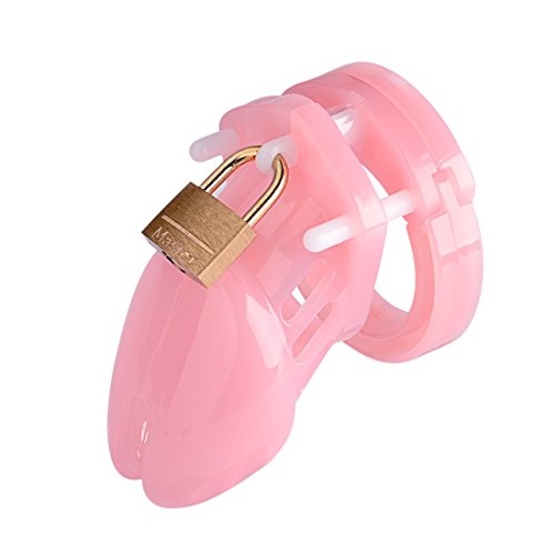 Pink Plasitc Cock Cage Chastity Cage Chastity Device for Male Penis Exercise with 5 Rings