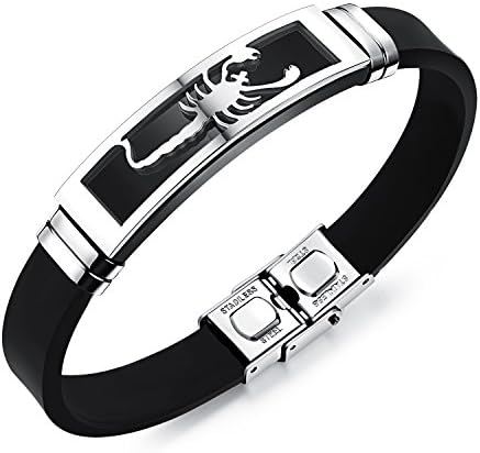 Lary Jewelry Silicone Man Bracelets Fashion Stainless Steel Scorpion Design 7.87" Length Adjustable