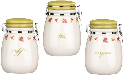 Rose Cottage Tea Coffee Sugar Jars Clip Top Ceramic New Look