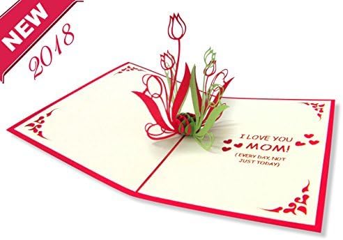 3D Cards Pop Up Flowers tulips, Love pop up cards – Mom Birthday card - Congratulations - pop up Greetings cards, Perfect for surprise, birthday card. Mom the best world! I LOVE YOU MOM!