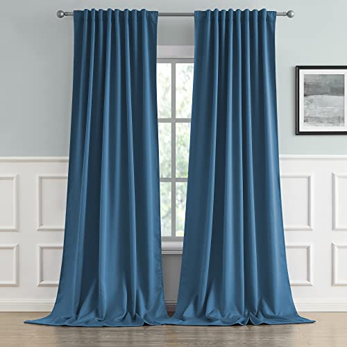 DUALIFE Thermal Insulated Blackout Curtains - Back Pocket Rod Tab Top Curtains Bedroom Blackout Panels for Living Room 52.4 x 98.4 inch, Midnight Blue, 2 Pack