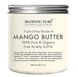 Majestic Pure Raw Mango Butter, Organic Premium Grade for Soft Supple Skin and Healthy Hair, 8 oz