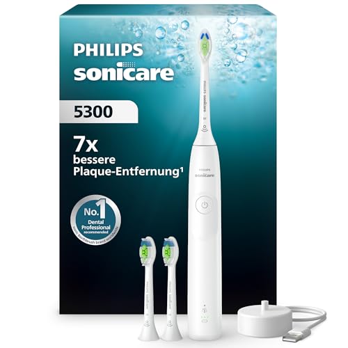 Philips Sonicare 5300 elektrische Zahnbürste, Schallzahnbürste mit 2 Intensitätsstufen, Andruckkontrolle, EasyStart, Smartimer und BrushPacer, Weiß, M