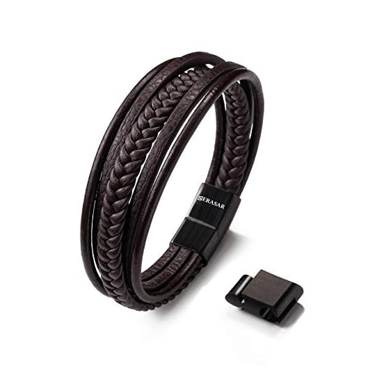 SERASAR | Pulsera de Cuero Premium para Hombre en Negro y Marrón | Diferentes Largos | Cerradura de Acero Inoxidable…