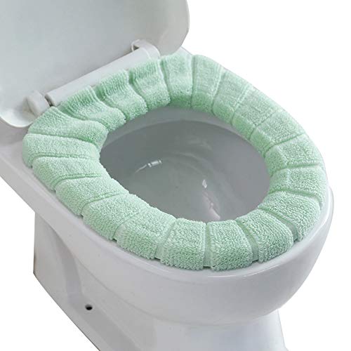 YuanhuaRongsheng Bathroom Toilet Seat Cover Soft Thicker Warmer Stretchable Washable Cloth Toilet Seat Cover Pads 4PCS(Sent in Random Color)