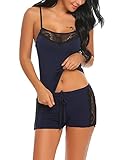Avidlove Women Sleepwear Lace Pajamas Set Shorts Nightwear Camisole Short Sets Navy Blue Small