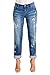 Poetic Justice Women's Curvy Fit Blue Denim Bleach Spots Rolled Cuff Boyfriend Jeans Size 27 x 32Length