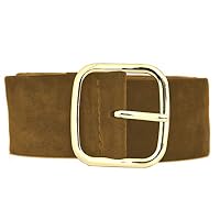 Alamana Retro Suede Wide Waist Belt Large Square Buckle Strap Clothes Decor Waistband - Brown