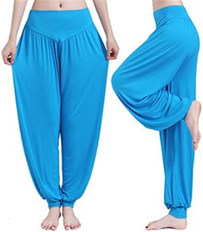 High Waist Dance Pants Woman Fashion Wide Leg Loose Trousers Bloomers Pants Womens Plus Size Blue XXL