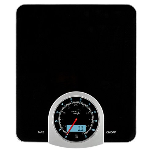 Smart Weigh Digital / Mechanical Kitchen and Food Scale with LCD Display, 11lb Capacity and Large Weighing Platform, Black