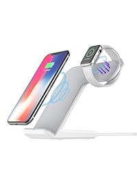 Estación de carga   soporte de soporte inalámbrico para cargador con adaptador QC3.0 para iPhone Xs   XS Max   XR   X   8 Plus   8 y Apple Watch 4 3 2 1, cargador inalámbrico rápido para Samsung Galaxy Note y todos habilitados para Qi Los telefonos