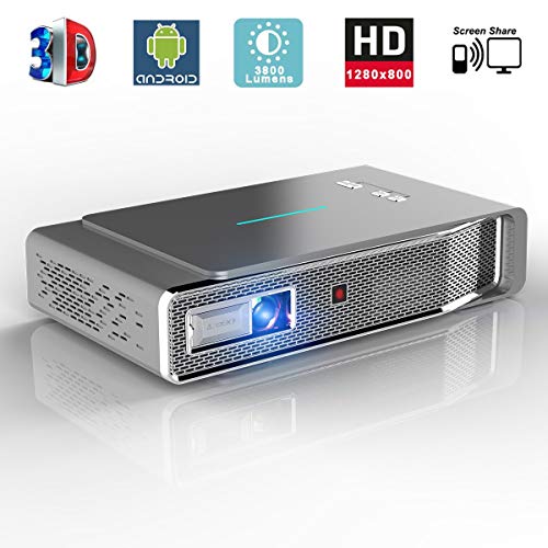 Video Projector, 3D DLP Link Android Smart Projector, 3800 Lumens, Support 1080P Full HD, Wireless Screen Share for iPhone iPad Android