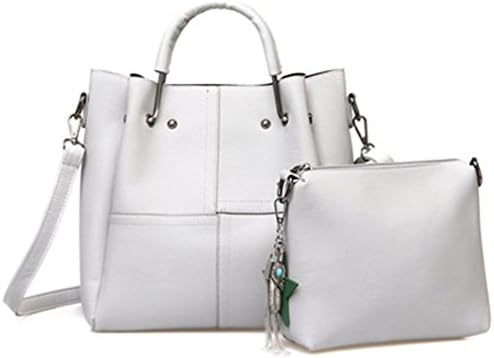 Firstider Striped Patchwork Women Shoulder Bags Pu Leather 2Pcs Composite Bag Gray 25x10x26cm