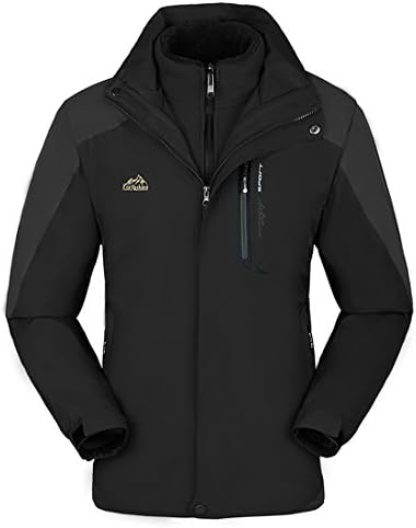 KAISIKE Men's Windproof Softshell Fleece Ski Jacket 3 In 1 Outdoor Sports Coat(M168/Black-L)
