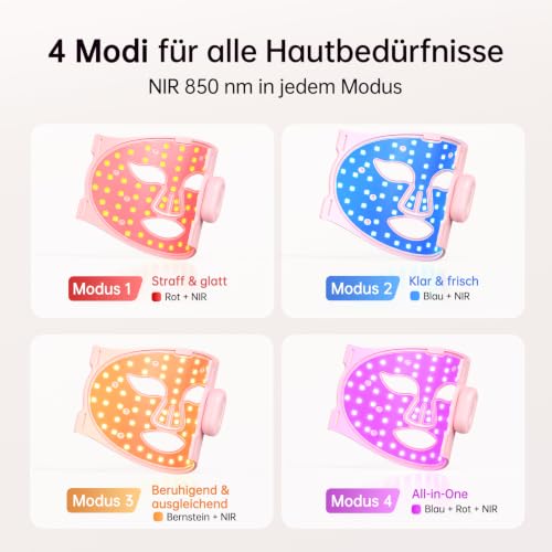 XSSNVV LED Face Mask, Wireless Light Therapy Face Mask, 4 Modes | Anti-ageing, skin clarification, anti-inflammatory, soothing, red/blue LED, rechargeable red light lamp face, beauty gifts