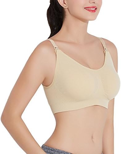 Women's Maternity Seamless Nursing Bra M-XL Comfortable Wireless Sleeping Bralette 2 Packs,Nude-black,Large