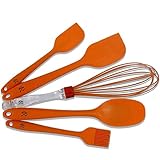 RC 100% Food Grade Silicone Spatula Set,Silicone Utensils Set, 5-Piece Spatulas, Whisk, Spoon, Pastry Brush(Red)