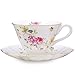 Gracie China by Coastline Imports Purple Floral Porcelain Tea Cup and Saucer, 7-Ounce, Set of 4