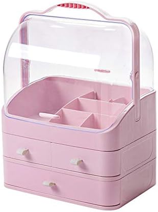 Cosmetic Storage Box Dustproof Desktop Simple Household Storage Box Dressing Table Lipstick Skin Care Product Rack (Color: Pink)