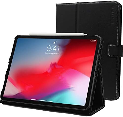 Snugg iPad Pro 12.9" (2018-3rd Gen) Leather Case, Flip Stand Cover - Blackest Black