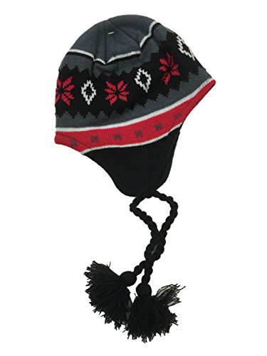 Ben Berger Boys Gray & Red Snowflake Peruvian Beanie Fleece Lined Winter Hat