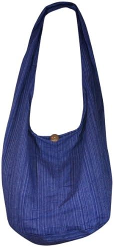Thai Monk Buddha Cotton Sling Line Vertical Crossbody Messenger Bag Shlouder Purse Hippie Hobo Color Blue