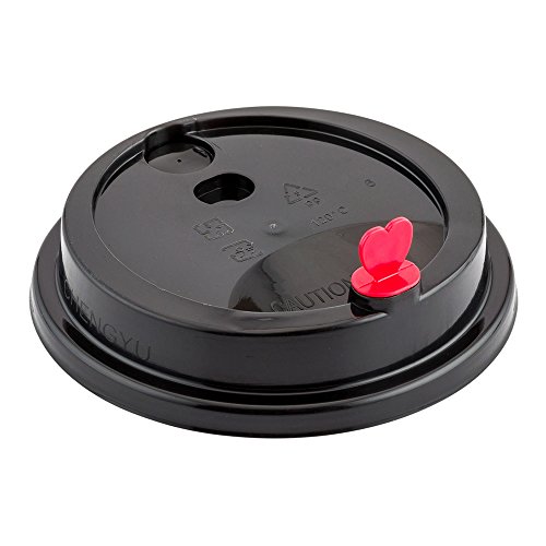 LIDS ONLY 500 Disposable Black BPA Free Coffee Cup Lids With Red Heart