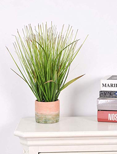 16 inches Artificial Green PVC Grass Potted Plant, Authentic Looking Fake River Grass with Planter