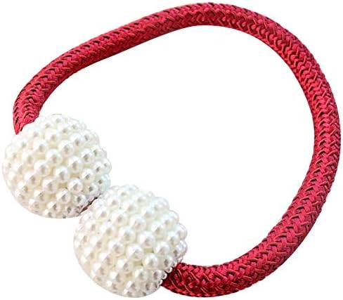 longyitrade Faux Pearl Beads Weaving Rope Magnetic Curtain Tieback Ring Holder Home Decor - Red