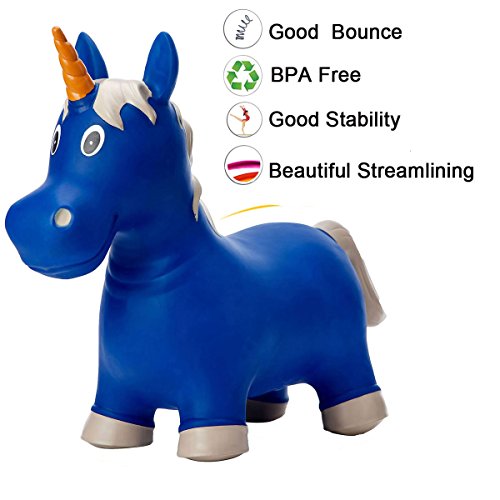 Babe Fairy Jumping Horse-Bouncy Horse Hopper with Pump-Inflatable Ride-On Animal-Toddler Bouncy Animal-Birthday Gift for Kids (Blue Unicorn)