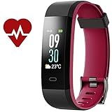 Kinbom Fitness Tracker, Heart Rate Monitor Color Screen Smart Watch With Sleep Monitor, Step Counter, Message Reminder, IP68 Waterproof Activity Tracker for Android＆iOS Smart Phone (Blackred)