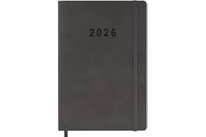 FAN&RAN 2026 Planner - Weekly and Monthly Planner, Jan 2026 - Dec 2026, Holidays, Contacts and Notes Pages, Vegan Leather Cover, Elastic Closure, 5.5”x8.25”, Grey