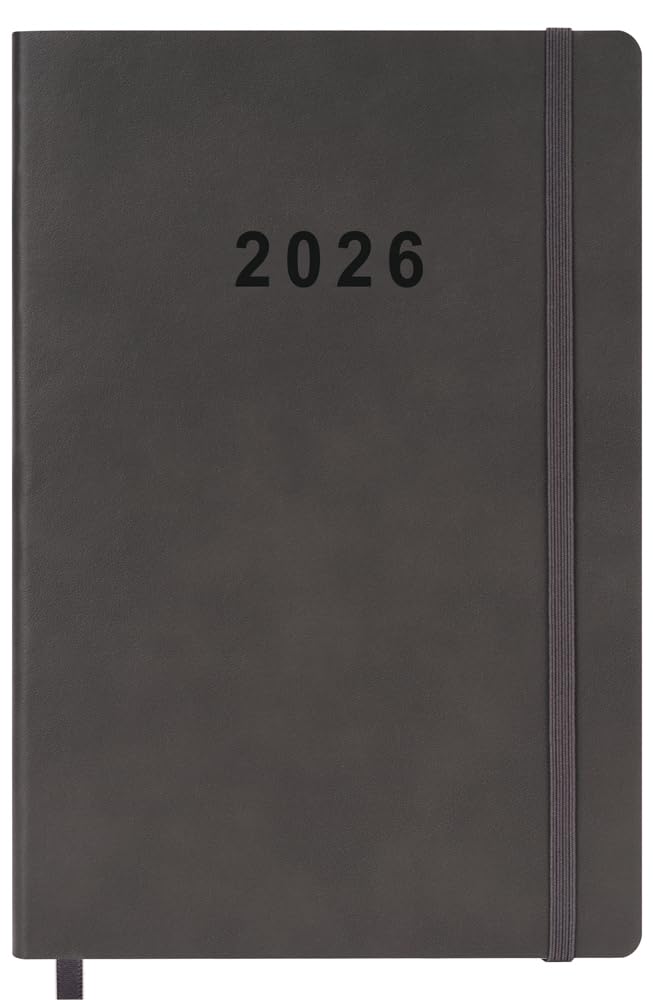 Photo 1 of 2026 Planner - Weekly and Monthly Planner, Jan 2026 - Dec 2026, Holidays, Contacts and Notes Pages, Vegan Leather Cover, Elastic Closure, 5.5”x8.25”, Grey