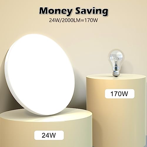 OUILA LED Ceiling Light 24 W [2 Pieces], Ceiling Lamp 4000 K 2000 LM Bathroom Ceiling Light IP44 Waterproof Round Ø28 cm Modern LED Chandelier Ceiling Light for Bedroom, Kitchen, Living Room
