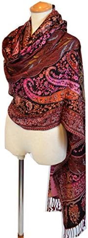 NEW COLORS Women's Pure Indian Ethnic Paisley Pashmina Scarf Shawl Red KM2
