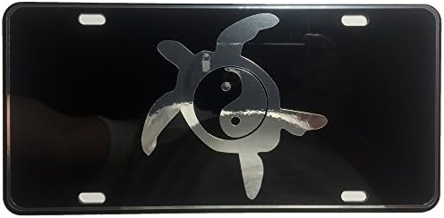 CustoMonsterDesigns Yin Yang Good and Evil Balance Honu Sea Turtle License Plate Yin Yang License Plate Chrome Mirror Silver on Black Mirror License Plate