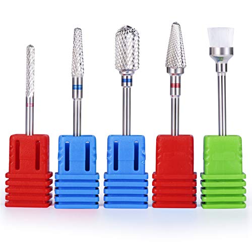 MelodySusie Tungsten Carbide Nail Drill Bits Set 5pcs, Professional Acrylic Nail File Drill Bit, Nail Art Tools for Manicure Pedicure Cuticle Gel Nail Polishing