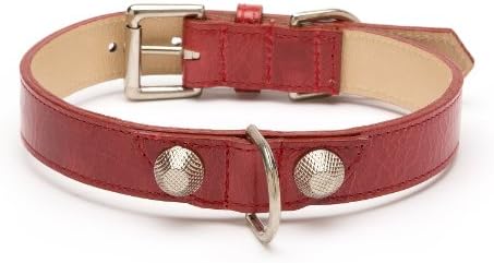 Balencioochee Straight Dog Collar,  Rivets, Extra Large Size 17-22, Red with Silver Rivets