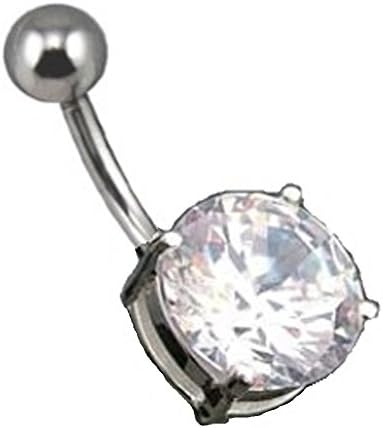 925 Silver Large Round Clear Crystal Belly Bar Choose BAR Length 6mm 8mm 10mm 12mm 14mm