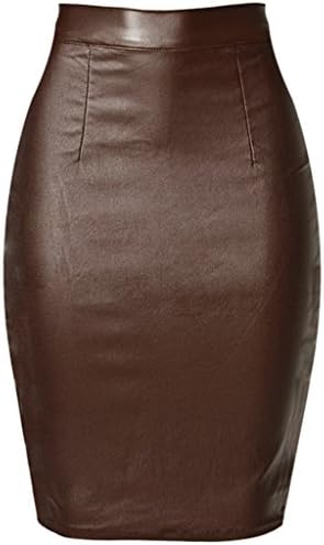 Womens Below The Knee Pencil Skirt Faux Leather Premium Stretch Office Pencil Skirt Brown L 8