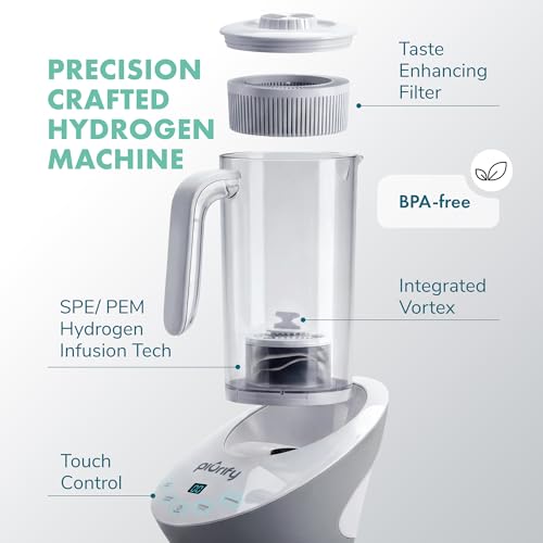 PIURIFY 3 in 1 Hydrogen Water Machine: Hydrogen Water Generator + Vortex Structured Water + Calcium Sulfite Filter | SPE/PEM Hydrogen Water Pitcher with Magnetic Water | BPA-Free Tritan | 50 OZ