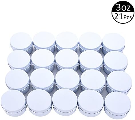 TMO Aluminum Tin Cans Round Tin Container 3 oz Travel Tins Aluminum Metal Tins Jars With Lids Screw Top Steel Cans Bulk Food Saver Storage Containers for Salves,Balms, Candles(21 Pack,White)