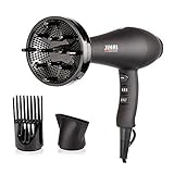 JINRI 1875W Professional Salon Hair Dryer,Negative Ionic Hair Blow Dryer with Diffuser,AC Motor Low Noise Hair Dryer with Diffuser and Concentrator,Black Color