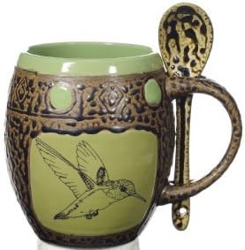 Hummingbird Mug with Spoon in Avocado Green
